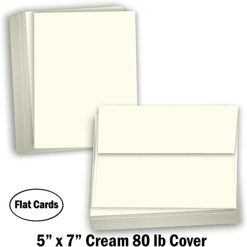 Hamilco Card Stock Blank Note Cards with Envelopes Flat 5" x 7" Cream Cardstock Paper 80lb Cover - 100 Pack - Image 2